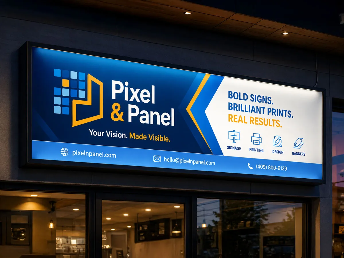 Illuminated backlit banner in a light box display in Nederland Texas