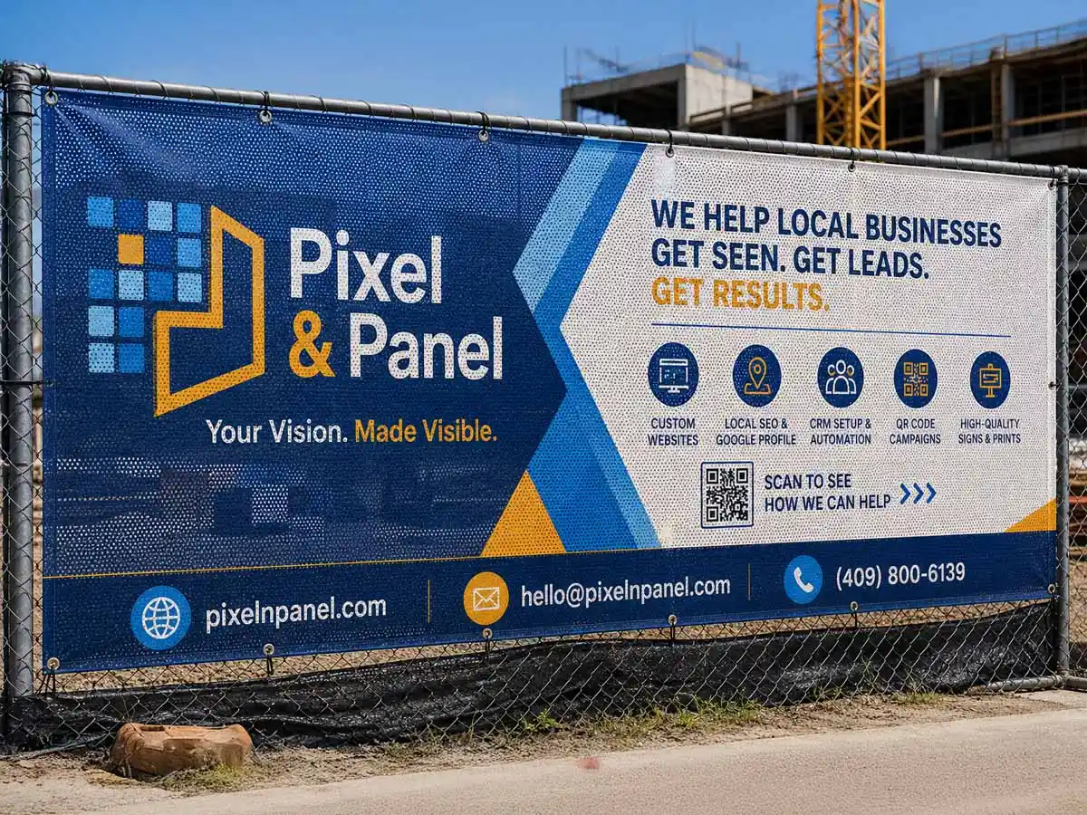 Custom mesh banner on a construction fence in Port Arthur Texas