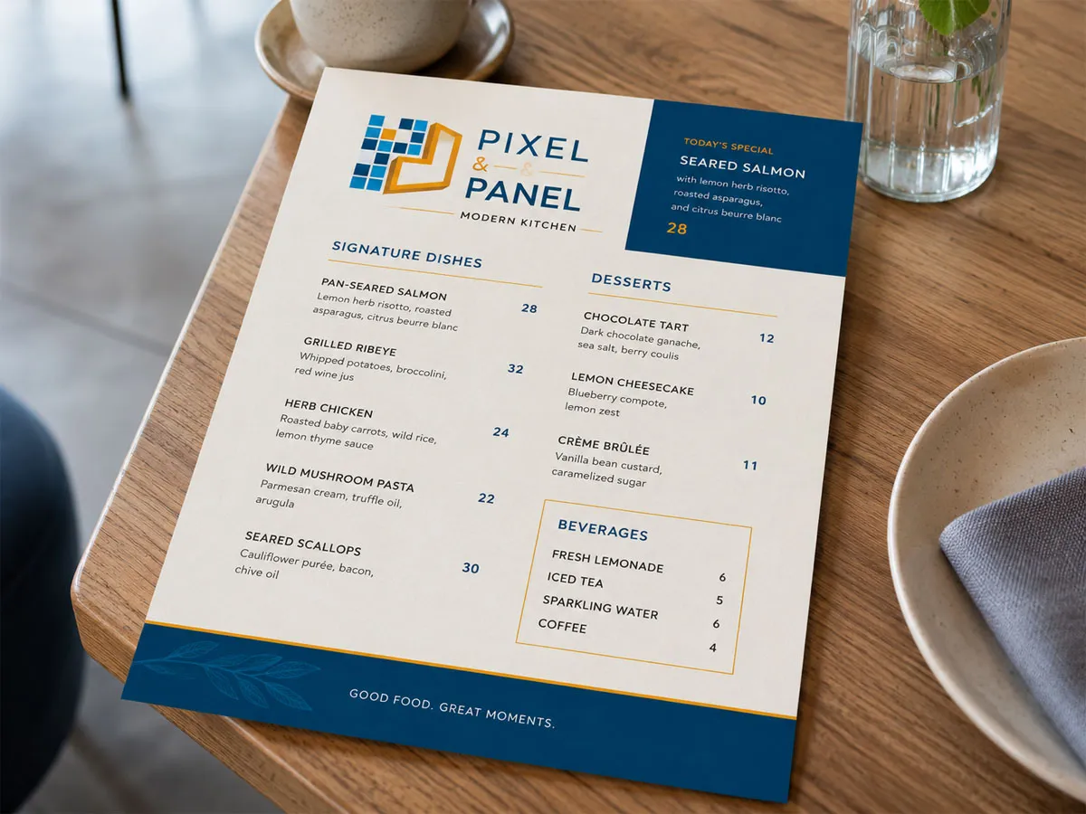 Custom printed menu for a Port Arthur Texas restaurant