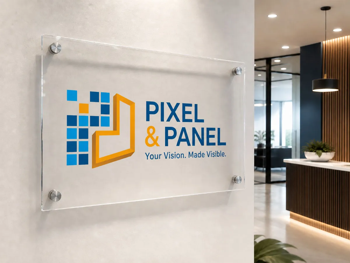 Custom acrylic sign mounted in a professional office lobby in Beaumont Texas