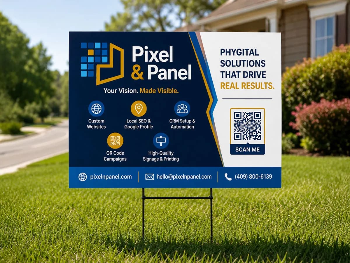Custom yard signs with wire stakes for a Nederland Texas local business