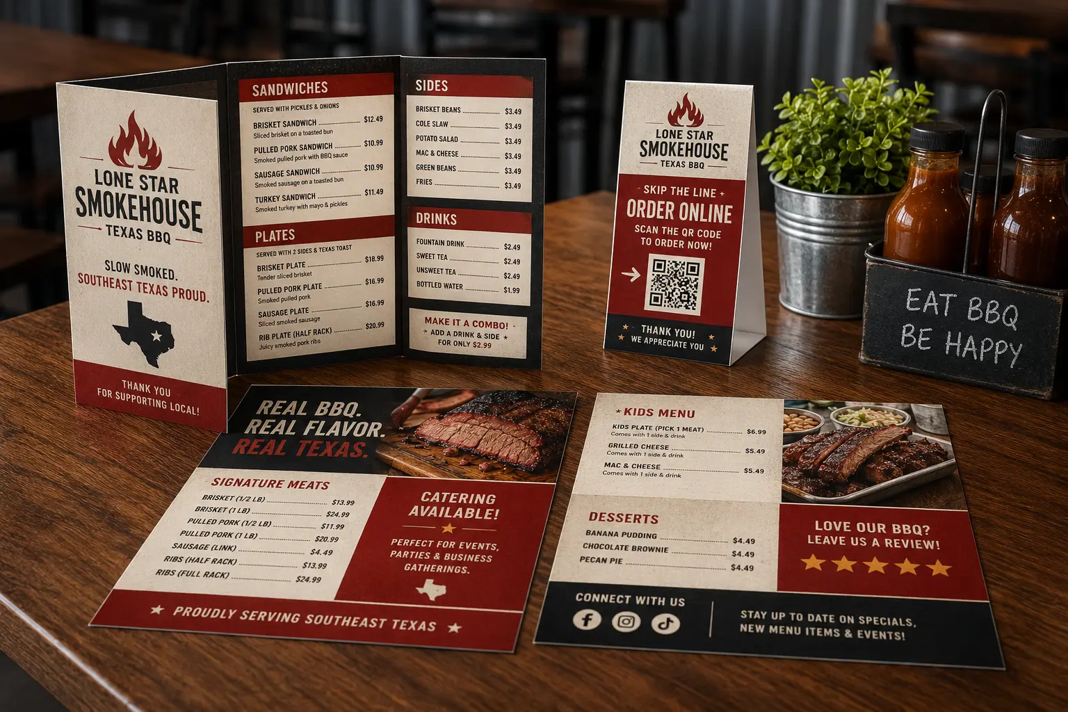 Restaurant menu and QR print concept for local businesses