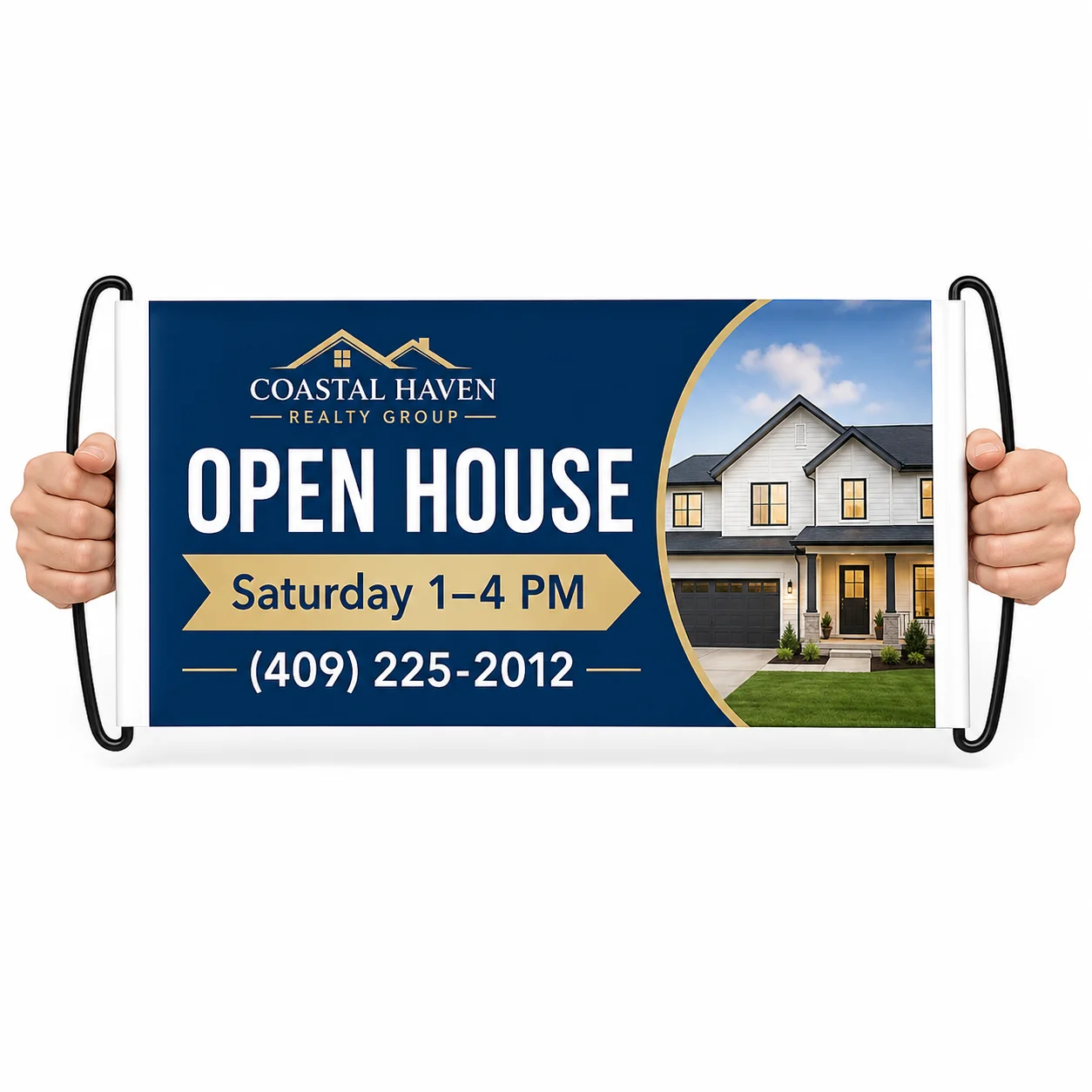 Custom hand-held banner with wooden handles for events and rallies in Beaumont TX