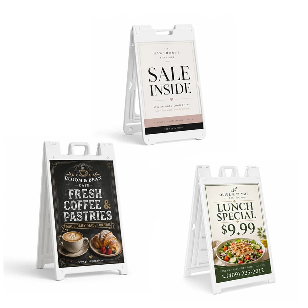 Custom Sidewalk A-Frame Signs — Pixel & Panel