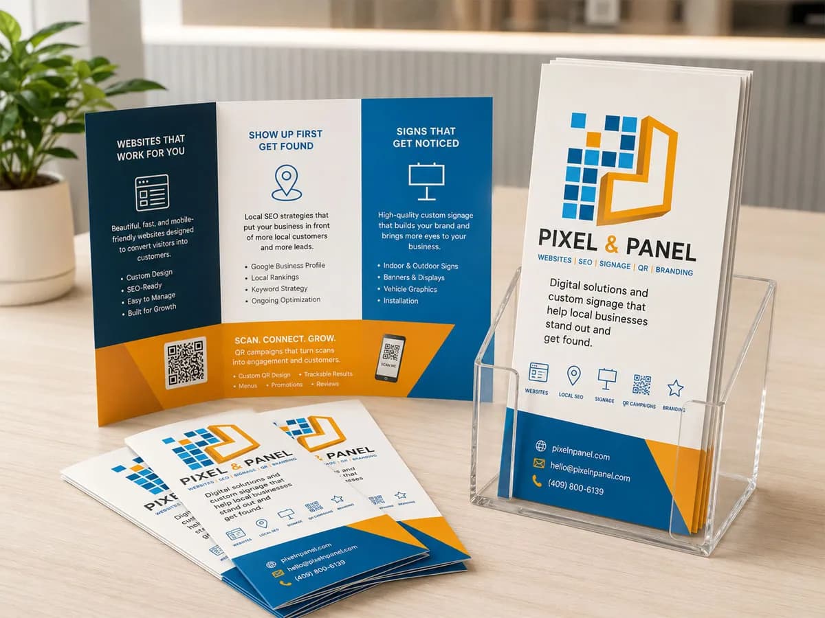 Folleto tríptico con información de servicios
