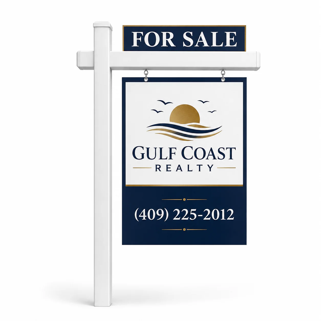 Real estate hanging post sign with rider in Beaumont TX