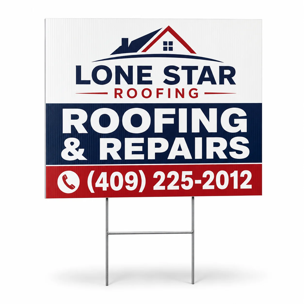 Custom coroplast yard sign on an H-stake in Beaumont TX